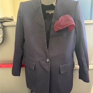 Navy Blue Suit Blazer with Red Pocket Square p62